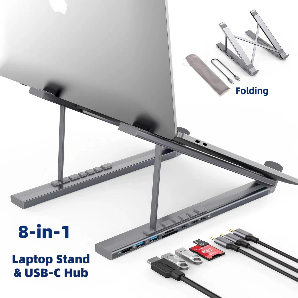 

Док-станция для ноутбука 8-в-1, док-станция-концентратор USB-C, подставка для ноутбука из алюминиевого сплава, адаптер TYPE-C к HDMI, USB-разветвитель