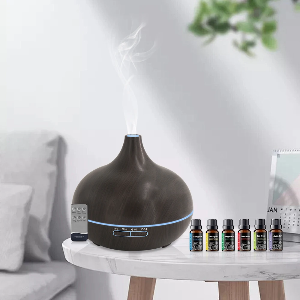 

550 мл эфирное масло, ароматическое масло, диффузор, увлажнитель для домашнего дизайна, пульт дистанционного управления, 7 цветов, светодиодный, 6 масел для лучшего сна, стресса