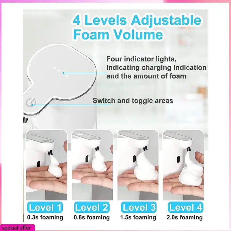 

Автоматический дозатор жидкого мыла A64Z, настенный дозатор мыла 13,5 унций/400 мл, перезаряжаемый через USB, бесконтактное мыло для рук и посуды