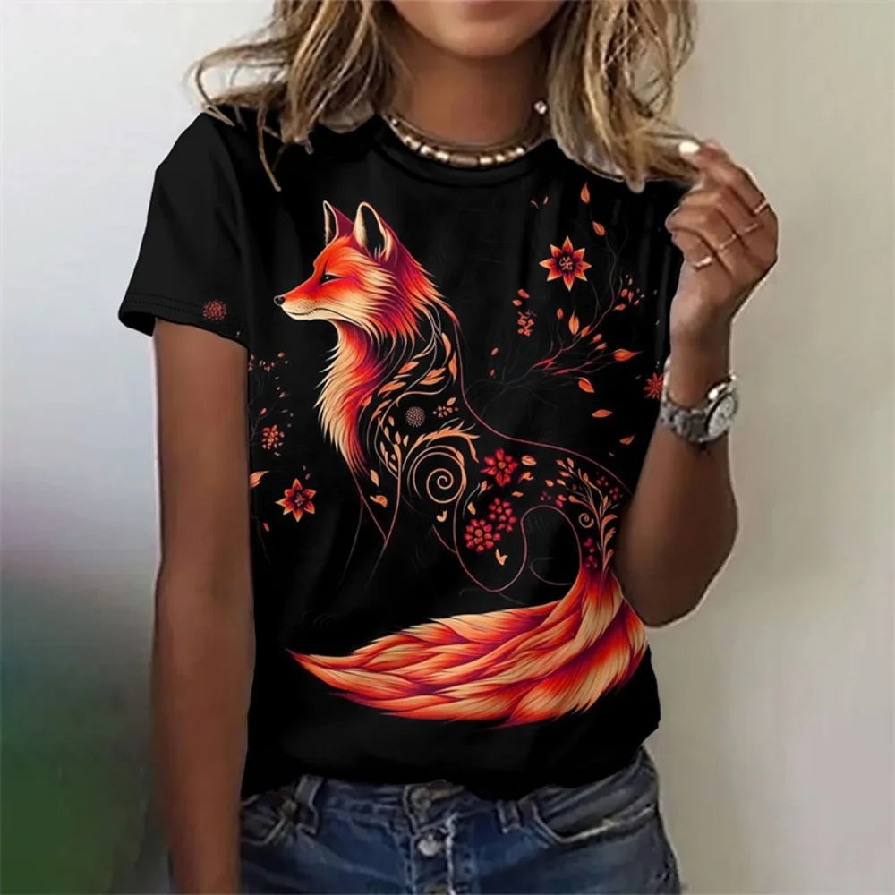 

3D Printed Fox T-Shirt For Women Cartoon Animals Graphic Tees Summer Fashion Harajuku Oversized T Shirts O-Neck Short Sleeves