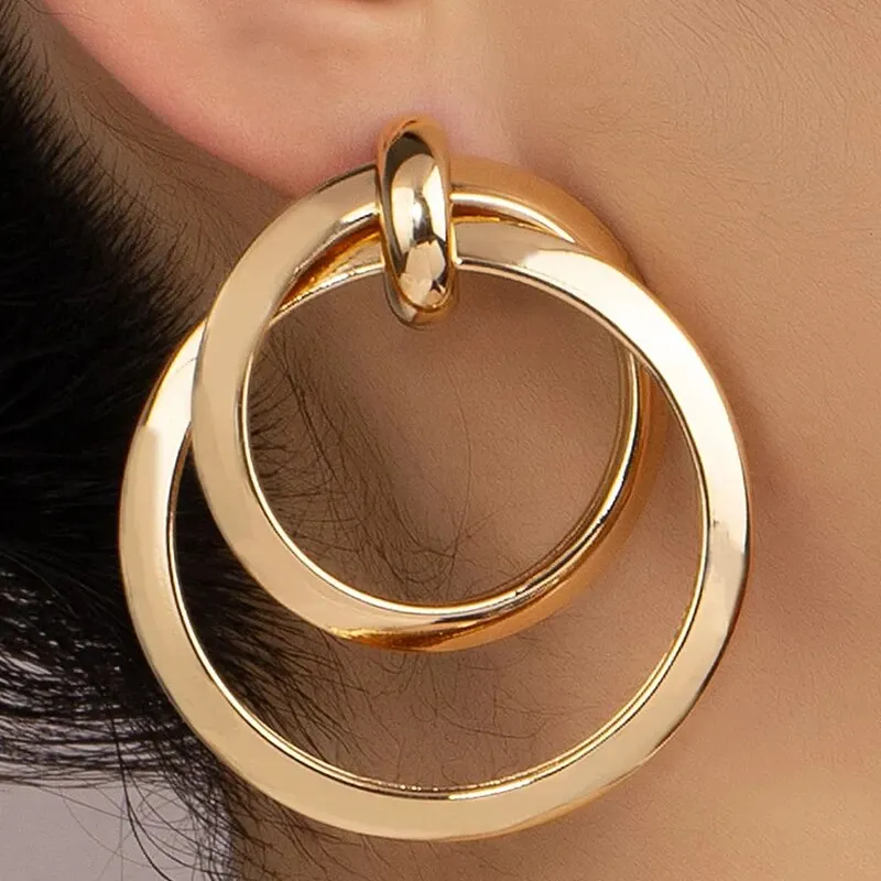 Gold Color Twisted Big Hoop Earrings For Women Night Club Party Girls Drop Earrings Geometric Statement Earrings