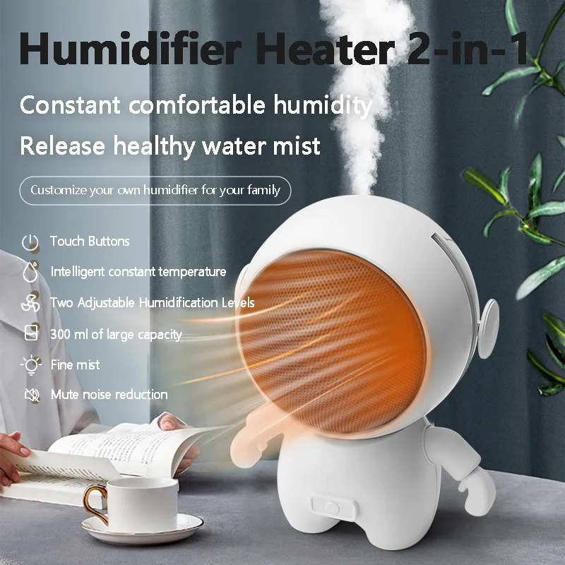 

Cartoon Portable 300ml Humidifier 300W Fan Heater 2-in-1 Aromatherapy Moisturizing Beauty Winter TouchButton Two Adjustment