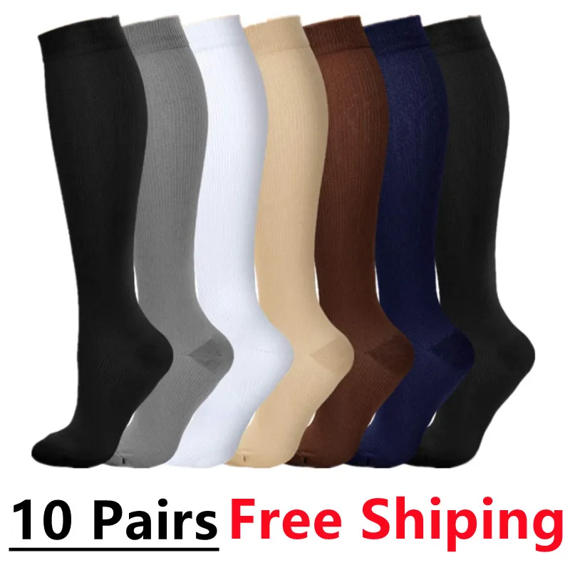 10 Pair/Lot Compression Stocking Women Men Knee High 30mmHg Edema Diabetes Varicose Veins Travel Running Sport Compression Socks