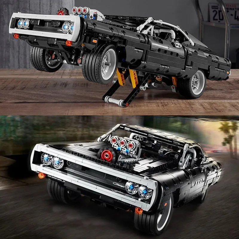 Technical Vehicles Dodge Charger Racing Car Set Ornament Model Fast Furious Moc Assemble Bricks Home Furnishing Decoration Gift