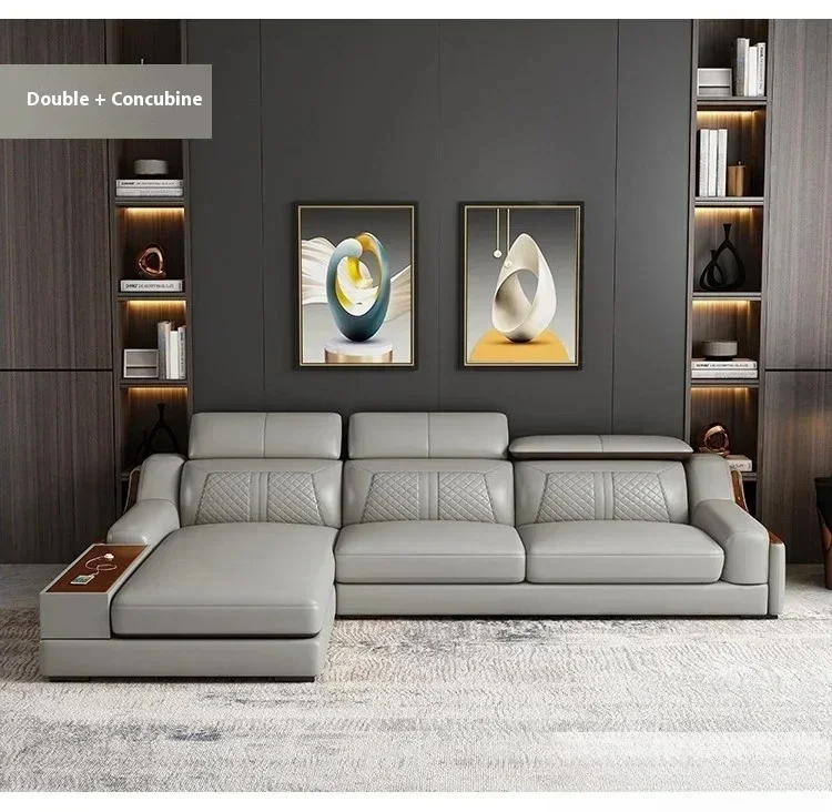 

Stylish Italian Genuine Leather Sofa for Living Room with Cup Holder, USB, Adjustable Headrests & Bluetooth Speaker - Linlamlim