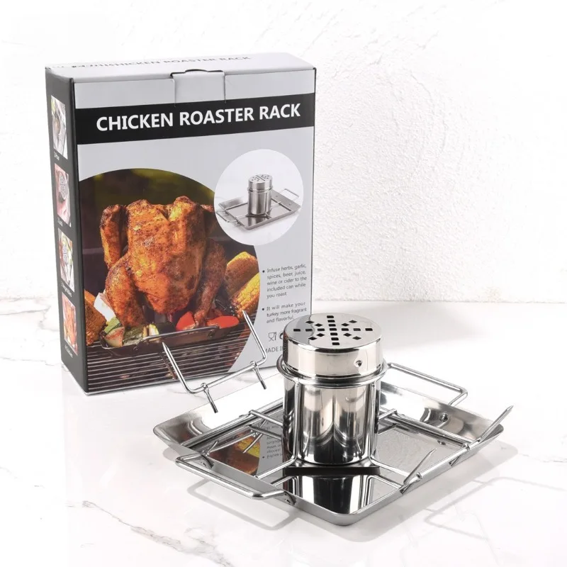 

8-inch Stainless Steel Outdoor Convenient Roasted Chicken Plate Square Multi-purpose Roasted Chicken Plate BBQ