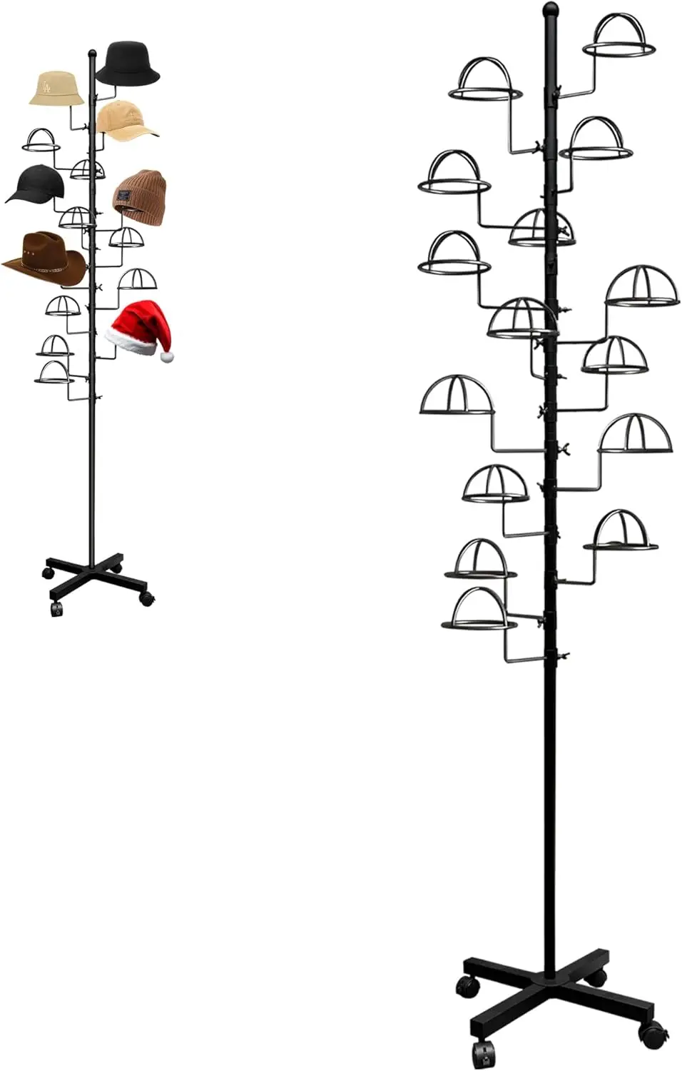 

Freestanding Hat Rack Stand with 14 Adjustable Hooks, Metal Hat Organizer for Floor Display