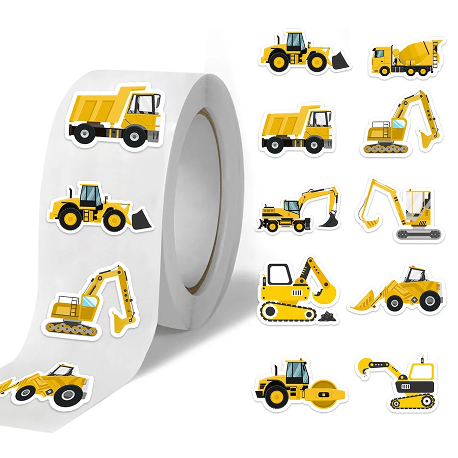 

500 шт./рулон, рулон наклеек с мультяшными строительными машинами для детей, поощрительные наклейки для награждения, наклейки-этикетки, наклейки с благодарностью, игрушки
