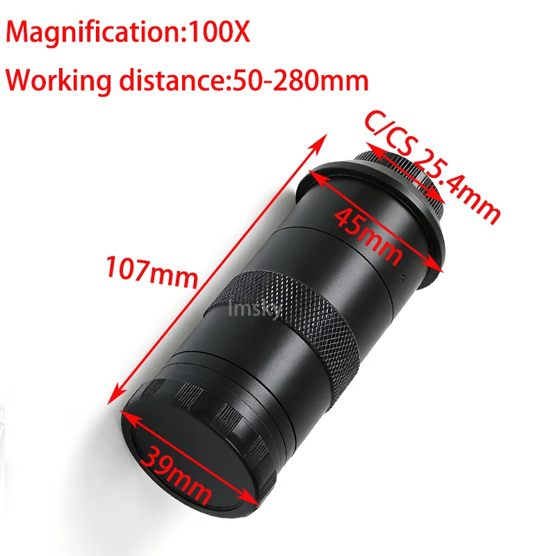 Adjustable 100X 180X 150X 120X 300X 400X 90X Zoom C Mount Lens 0.7X~4.5X M42 Auxiliary Objective Lens F/ Video Microscope Camera