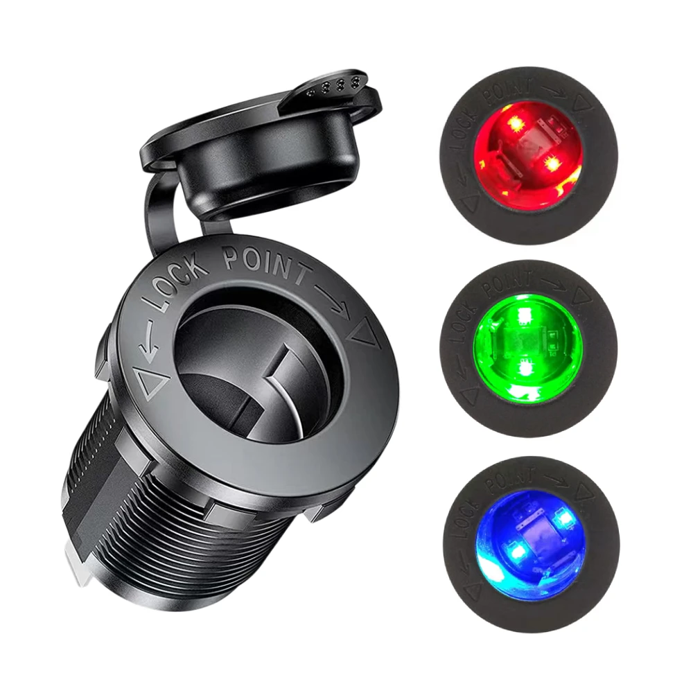 12V/24V Car Charger Socket Waterproof Motorcycle Marine ATV RV Cigarette Lighter Plug Socket Power Supply Socket Outlet Adapter