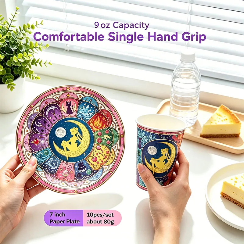 Cartoon Sailored Moons Themed Paper  Plate Cup Combination for Birthday Party Arrangement Gifts Decoration Packing Set view 4