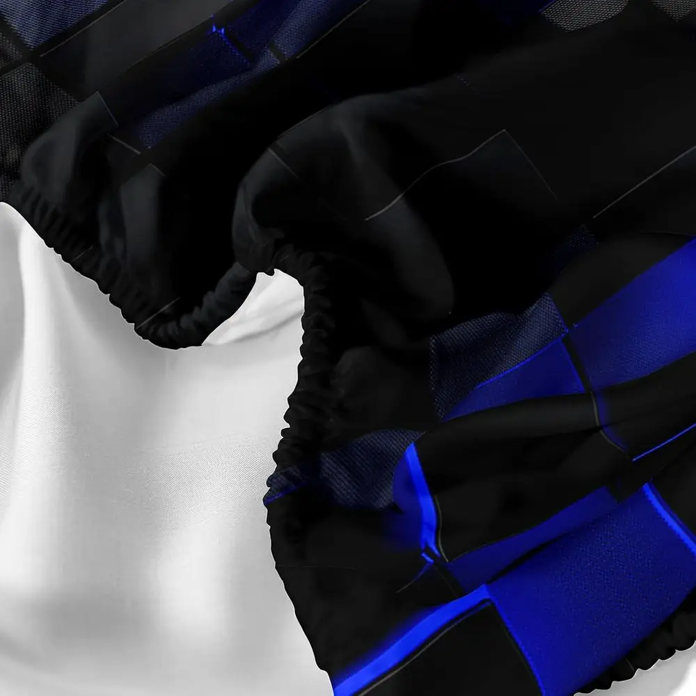 طقم ملاءات سرير مكون من 4 قطع بتصميم هندسي مقاس مزدوج، ملاءة سرير زرقاء سوداء مع جيوب عميقة مقاس 16 بوصة للأطفال والكبار