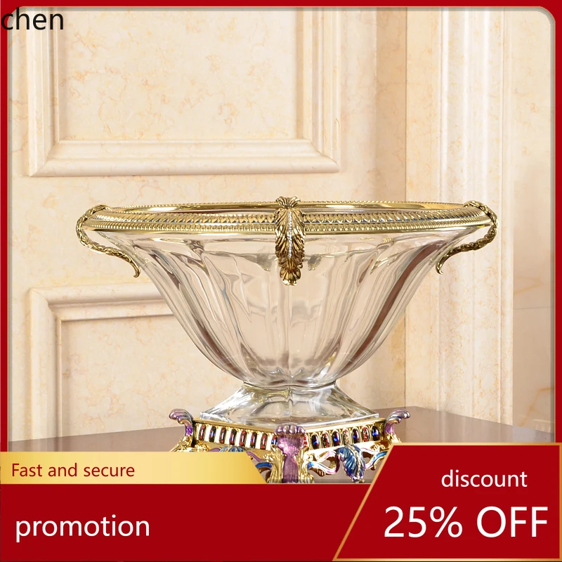HT Enamel Color Crystal Glass Large Dried Fruit Plate Creative Living Room Chinese Style Offering Fruit Plate