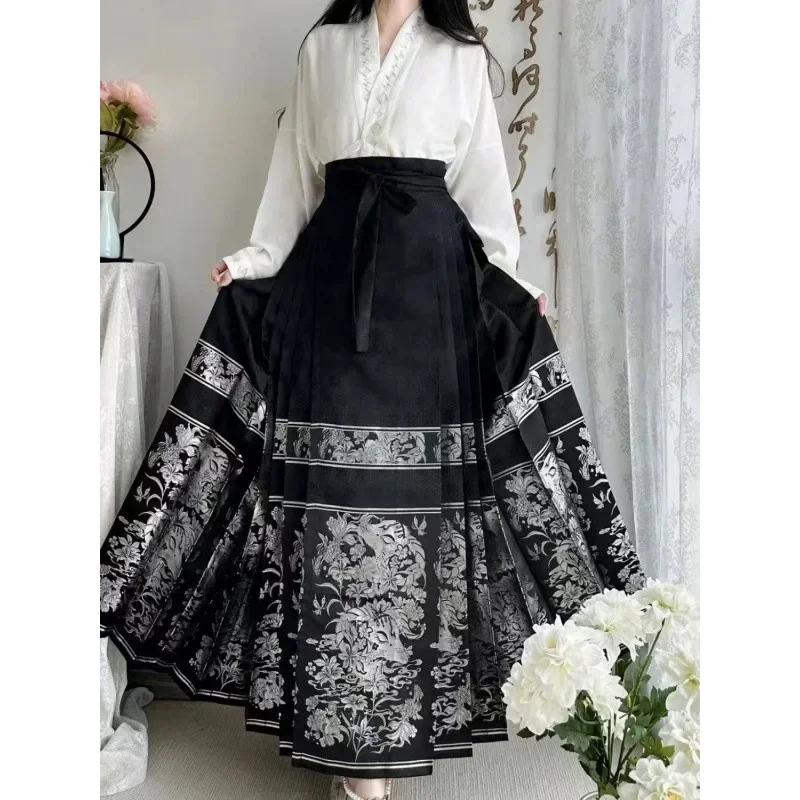 

Black Fashion Print Horse Face Skirt Mamianqun Set Modified Hanfu Daily Commuter Dress Women Sexy Elegant Party Dress