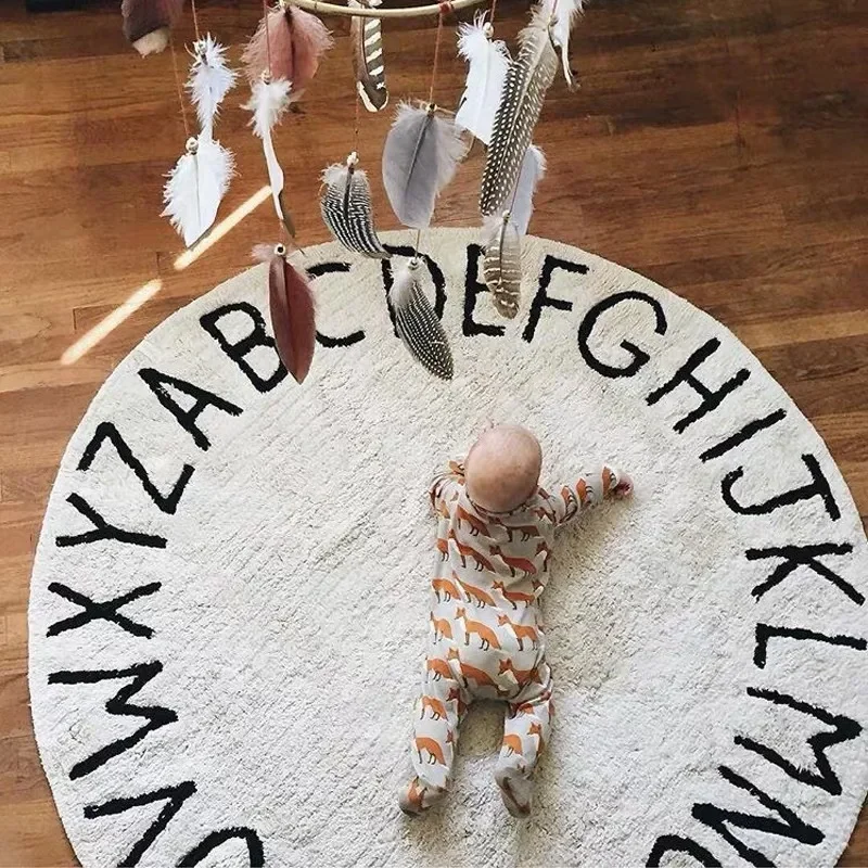 Cartoon Alphabet Children's Carpet Fluffy Soft Baby Crawling Mat Nordic Style Bedroom Decor Plush Rug Home Round Washable Rugs