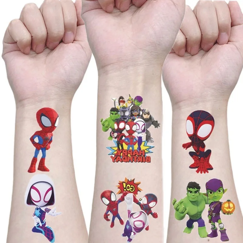 Spidey y sus increíbles amigos, tatuaje temporal resistente al agua, pegatina para niños, juguetes, recuerdos de fiesta (enviado al azar)
