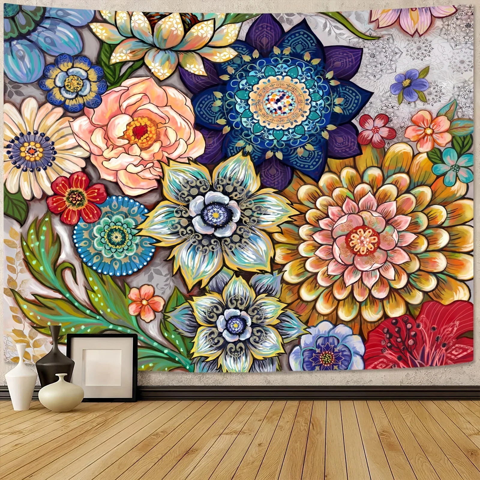 Bright Boho Multi Color Floral Tapestry - Neasow Colorful Blossom Wall Hanging for Bedroom Home Hippie Decor