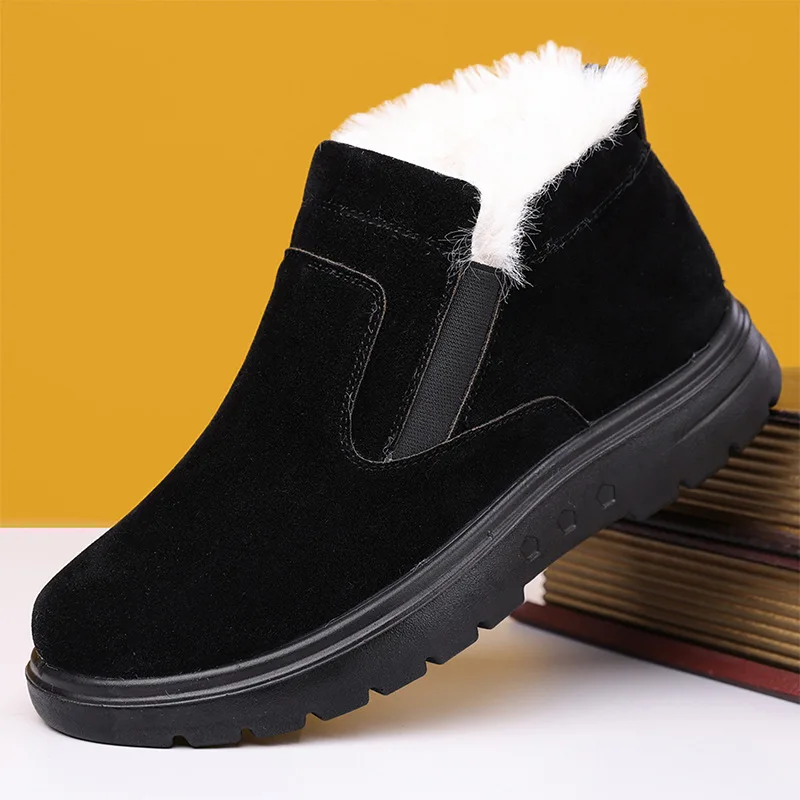 Men's winter snow boots with fleece, warm, anti-slip and wear-resistant, one-foot outdoor casual men's boots