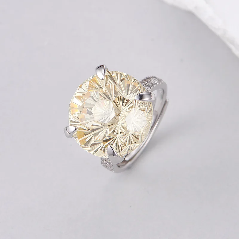 BOCAI S925 Silver Charms Rings for Women Men Four Claws Inlaid Light Yellow Zircon Micro Zircon New Fashion Classic Jewelry