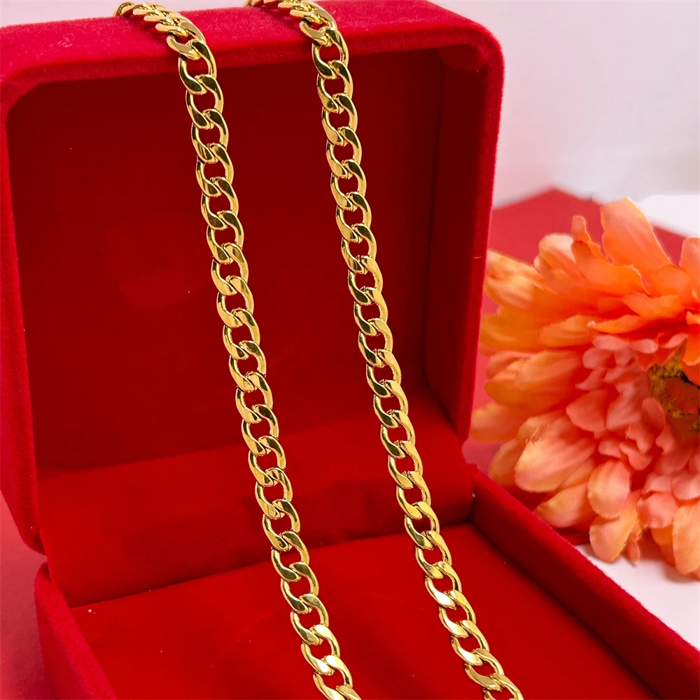 Yellow Gold Plated 8mm Link Chain Necklaces for Men Collar 24inch Trendy Jewelry Accessories Wholesale Gifts