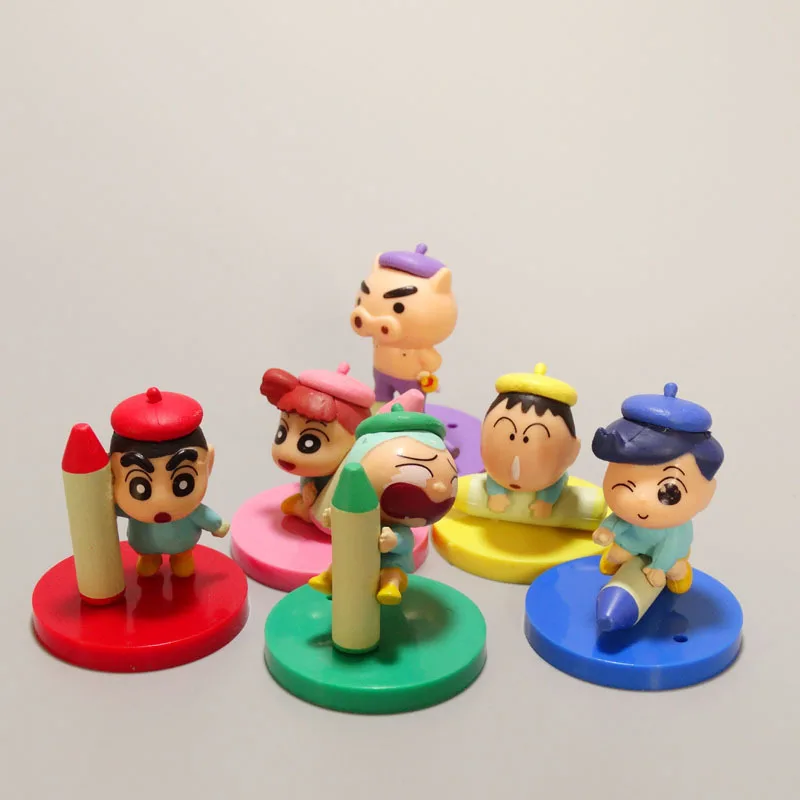 6pcs/set Crayon Shin Chan Anime Colorful Pen Graffiti Seies Mini GK Model Kawaii Toy Collection Decoration Children Charm Gift