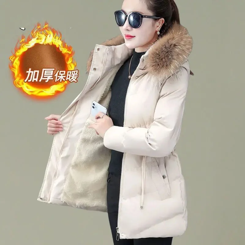 Overcoat Parka Down Cotton-Padded Jacket  Medium Long Winter Coat Add Velvet Cotton-Padded Jacket Fashion Ladies Outerwear