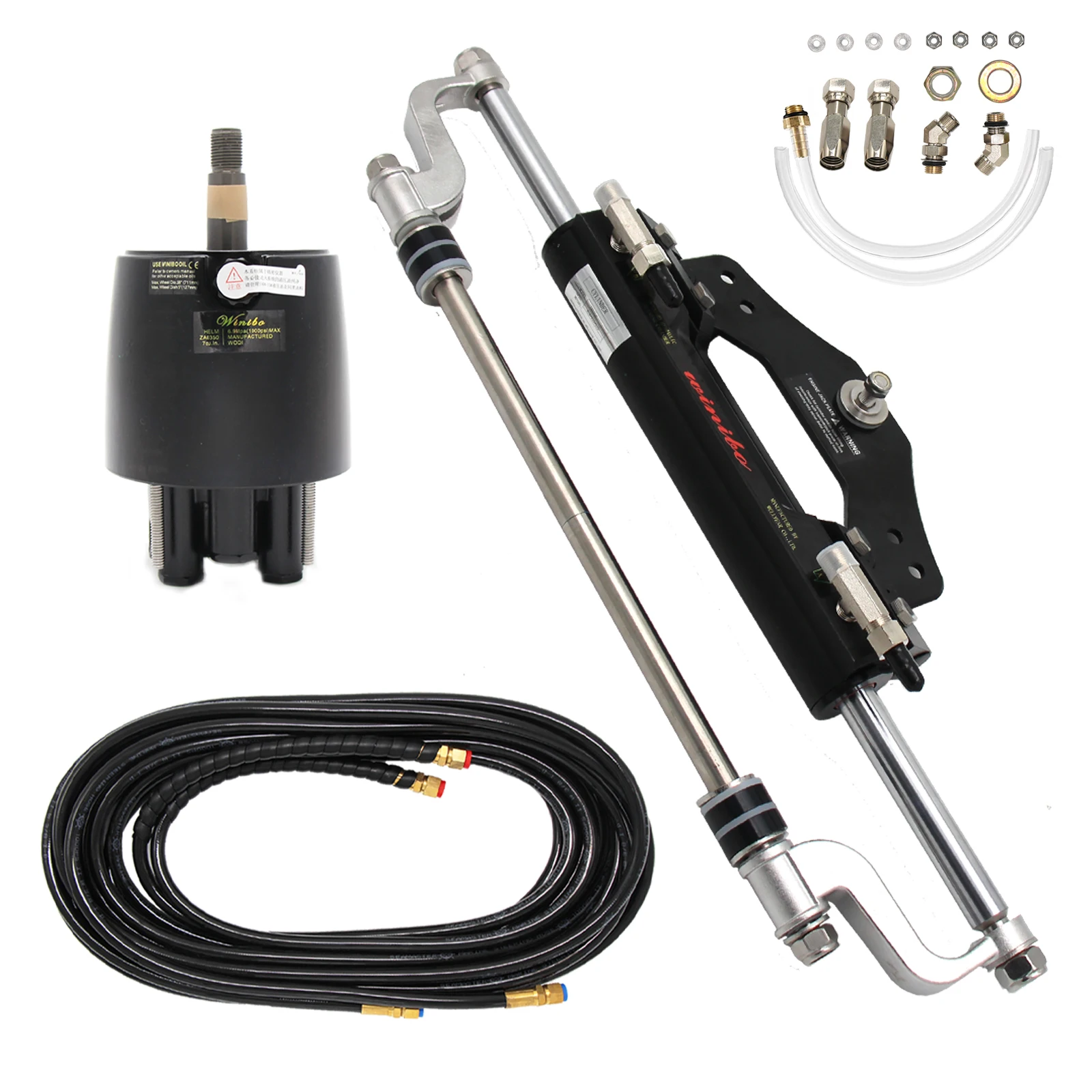 Winibo Stainless Steel Hydraulic Steering System Outboard Engines 90HP/150HP/350HP 3/4in | Marine Boat Helm Pump Cylinder Kit