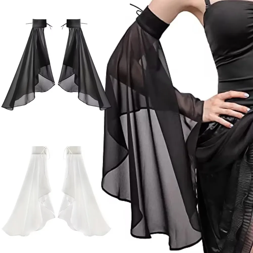 1Pair Flowy Chiffon Sleeve Cuffs Arm Warmers Tie Top Sheer Draped Sleeves for Women Gothic Fairy Dress Up Party Club Photoshoot - view 2