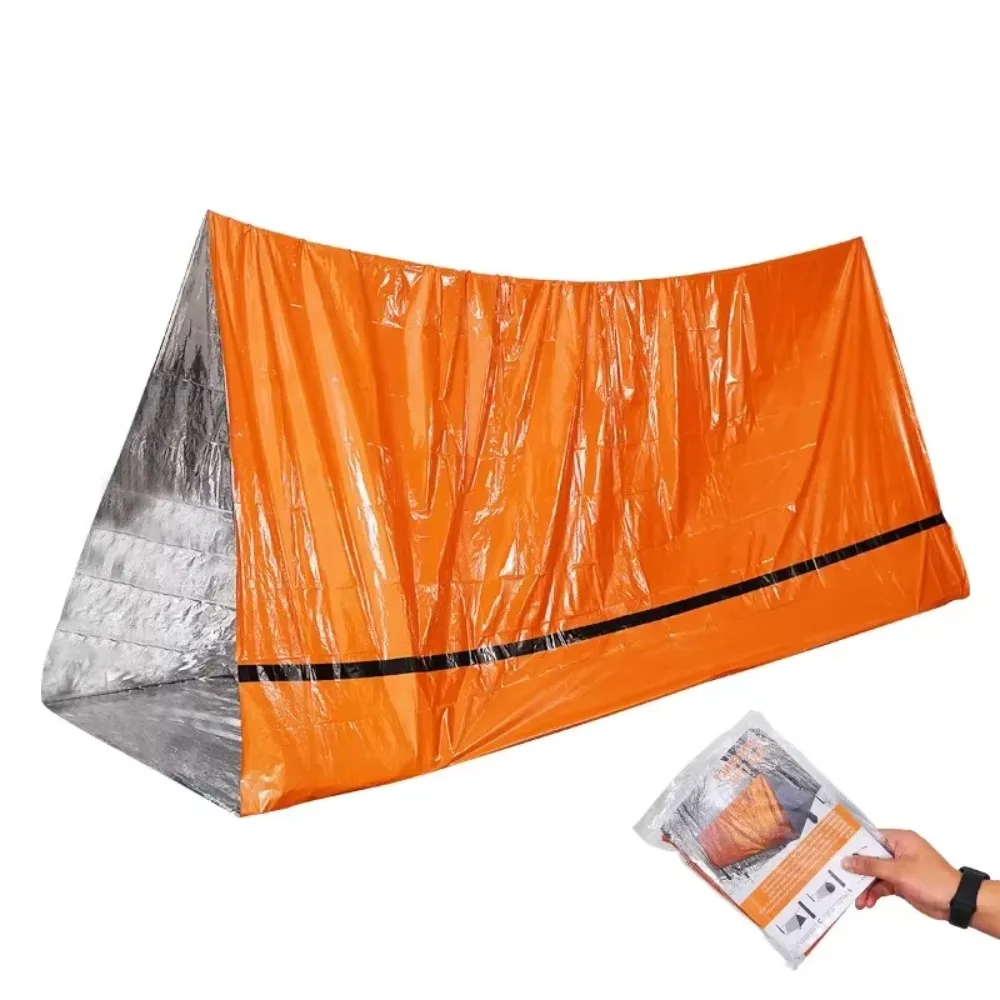 Emergency Blanket Tent Outdoor Survival First Aid Tactical Rescue Kit Windproof Waterproof Foil Thermal Tent for Camping Hiking