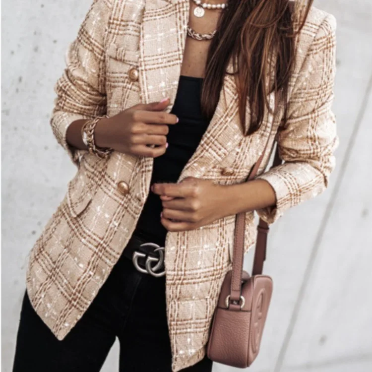 

Printed Long Sve Double Breasted Suit Jaet Women's Spring Autumn Winter New Sle Independent Station Small Outerwear Coat