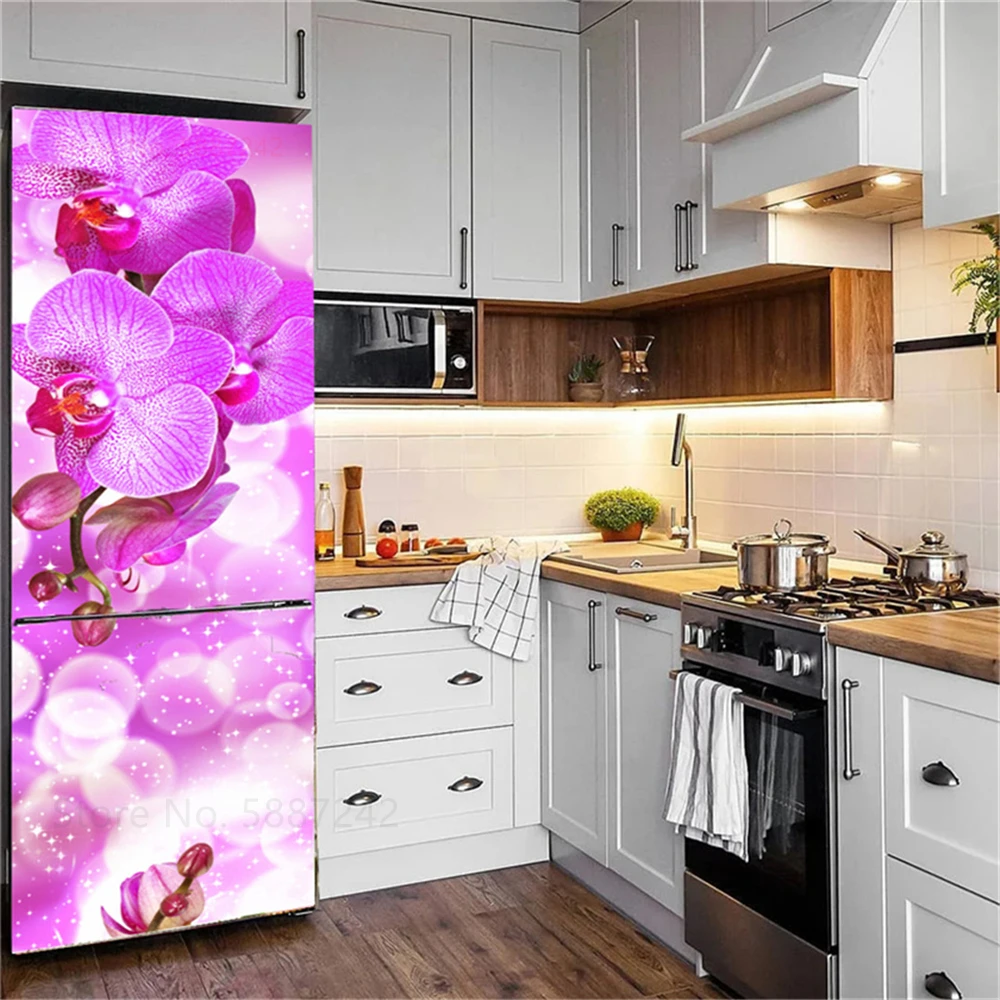 3D Marble Flower Fridge Stickers Door Cover Adhesive Refrigerator Wallpaper Vinyl Custom Freezer Film Decor Decal Mural Kitchen
