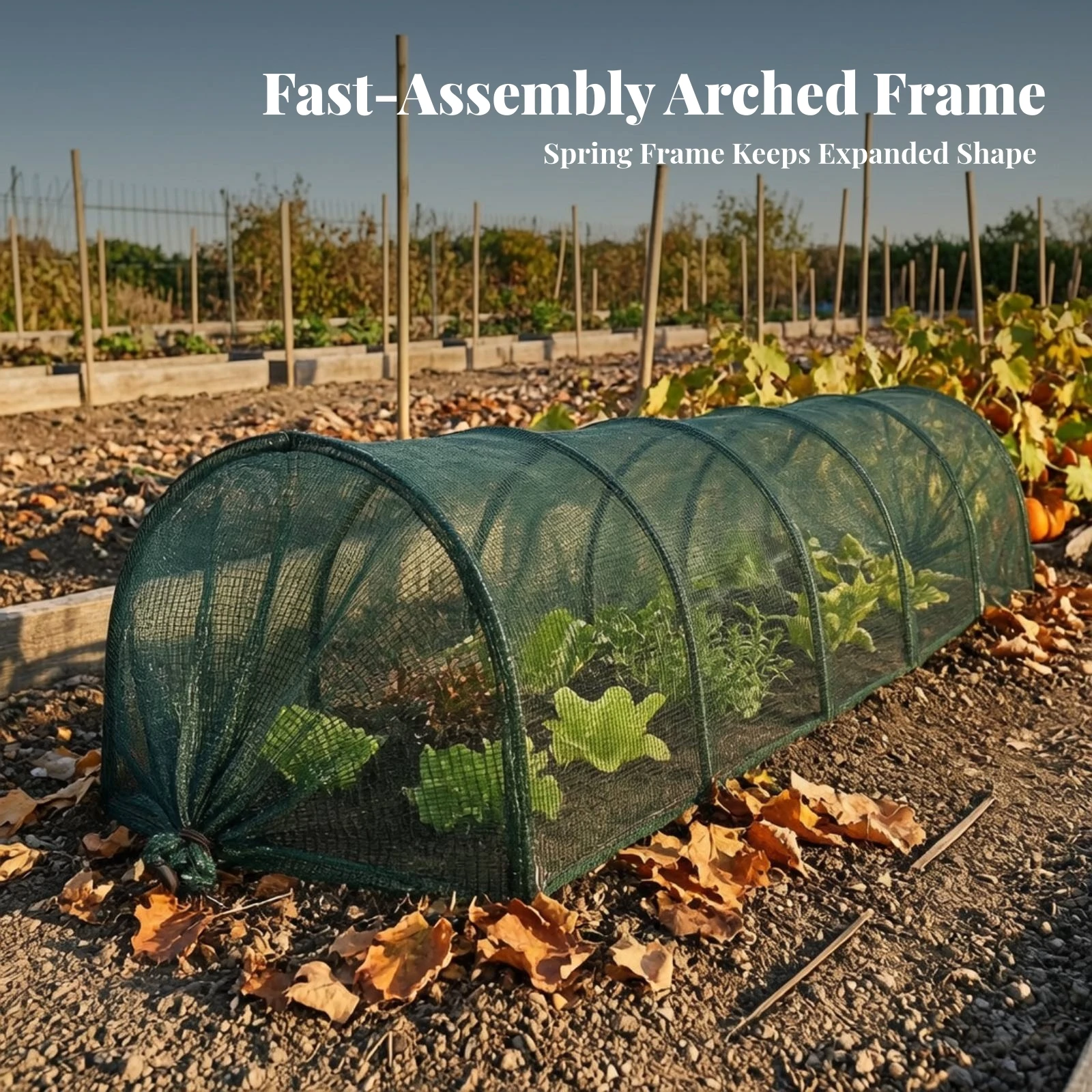 Mesh Plant Tunnel Ultra Fine Plant Cover with Steel Hoops Mesh Garden Tunnel Drawstring Long-Lasting for Gardeners