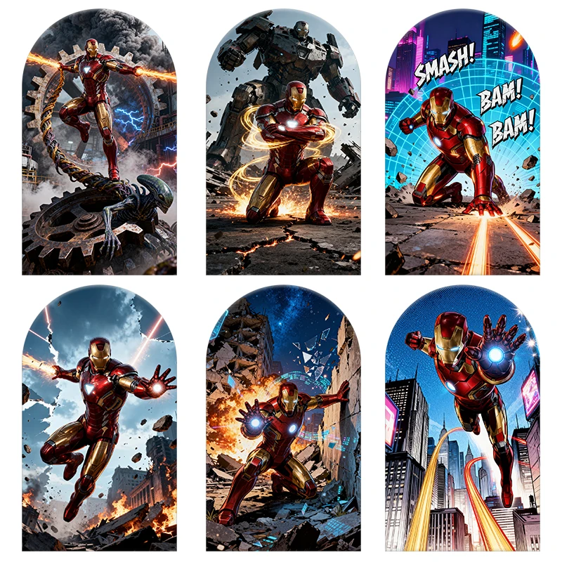 

Marvel Theme Iron Man Arch Backdrop Hero Cover for Child's Birthday Party Baby Shower Decoration Background Elastic Fabric Photo