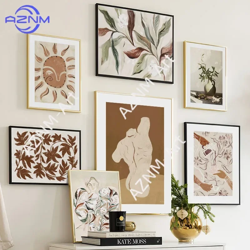 Leinwandbild Boho Mädchen Sonne Vase Blatt Kaffee Abstrakte Kunstdrucke Wandkunst Hotel Bar Bilder für Wohnzimmer Deko Wanddeko