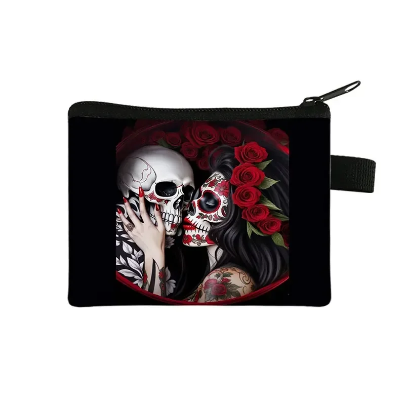 Gothic Witch Black Cat Fairy Print Coin Purse Women Wallets Skull Witchcraft Money Bag Credit Card Card Earphones Holder Wallets