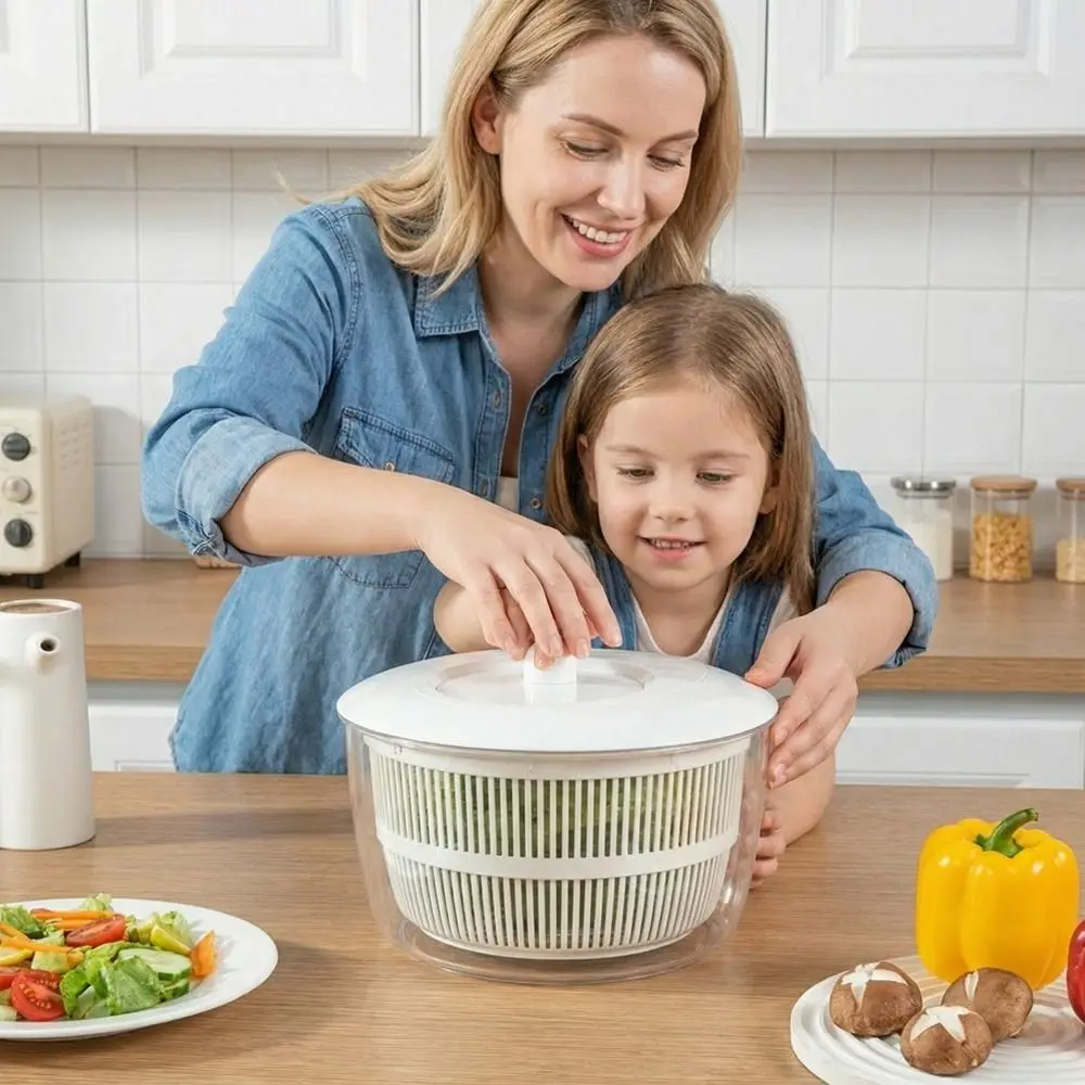 

Large Capacity Manual Salad Spinner Quick Drying Plastic Vegetable Washer Dryer with Bowl Colander Fruit Drain Basket Kitchen