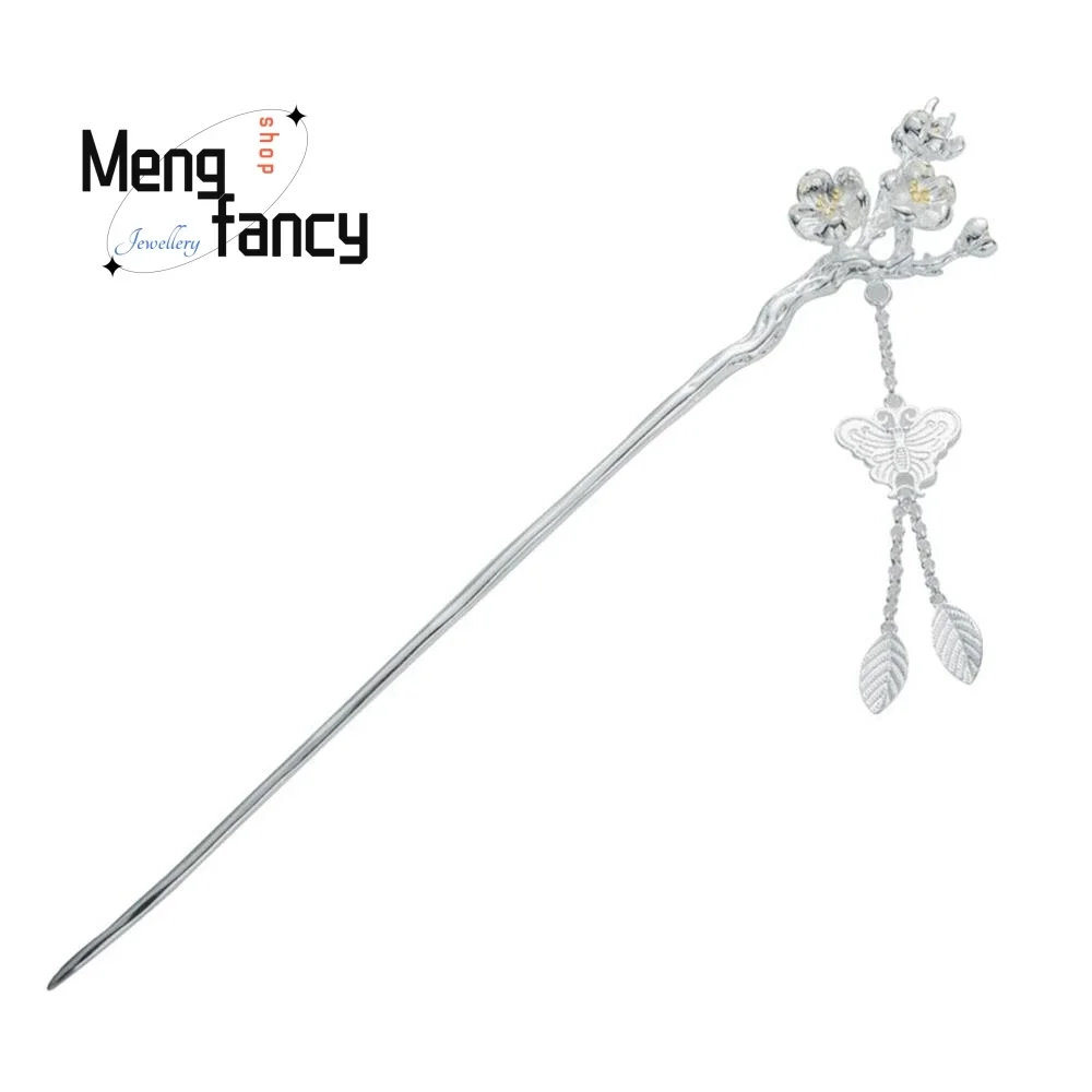 Female Ancient Style Tassel Plum Blossom Hanfu Plate Hair Silver-plated Hairpin Exquisite High-grade Luxury Fashion Fine Jewelry image 6