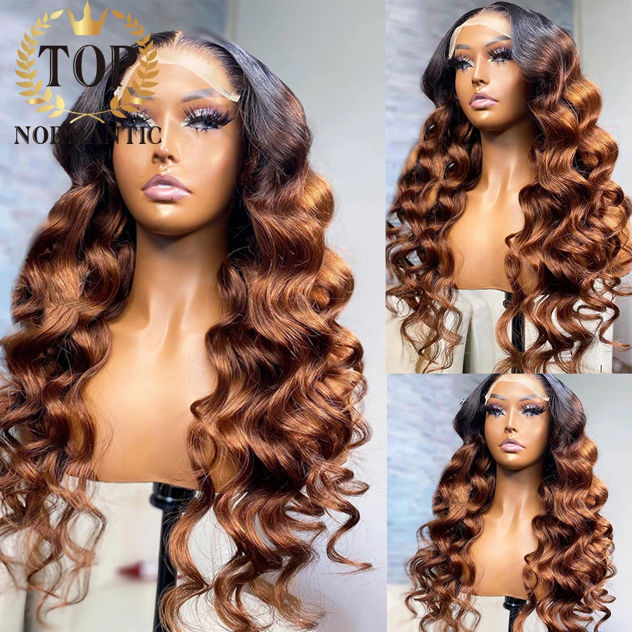 Topnormantic-Ombre Brown Color Brazilian Hair, 13x4 Lace Front Wigs, linha fina pré-arrancada para mulheres, 4x4 Lace Encerramento Perucas