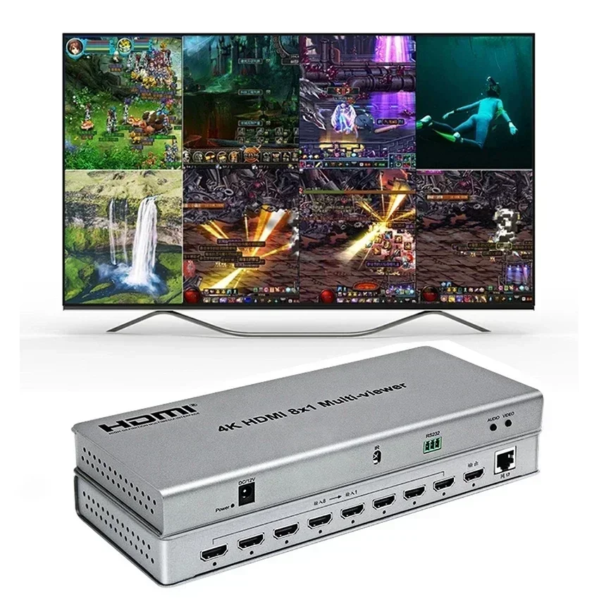 4K 8 To 1 HDMI Divider Seamless Switch Multiviewer Remote Control Video Converter Screen Split for PS3 DVD Camera PC Set-top Box