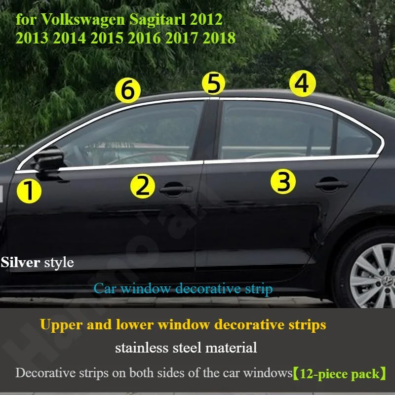 لفولكس واجن ساجيتارل 2012 2013 2014 2015 2016 2017 2018 نافذة/باب نافذة حافة شريط زخرفي/فولاذ مقاوم للصدأ شريط مشرق #5