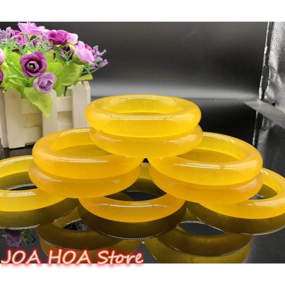 Newest High Ice Thick Round Jade-Bracelet Ice Transparent Yellow Quartz Jade Fossil Bangle Jadeite Fashion Handring Fine Jewelry