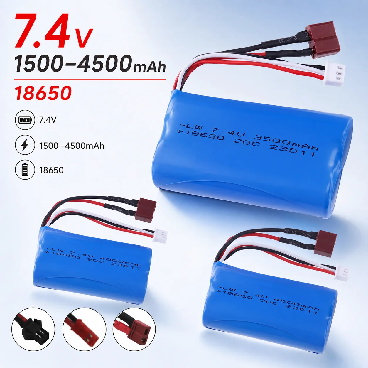2S 7.4V 18650 Li-ion Battery Pack JST/T/SM Plug 1500/2200/3000/3500mAh For Wltoys 12423 10428 12429 RC Car