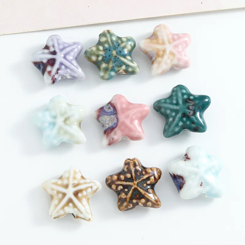 

20 шт./лот, смешанные керамические бусины с прямыми отверстиями и пятиконечной звездой для изготовления очаровательных браслетов, ожерелья, аксессуаров