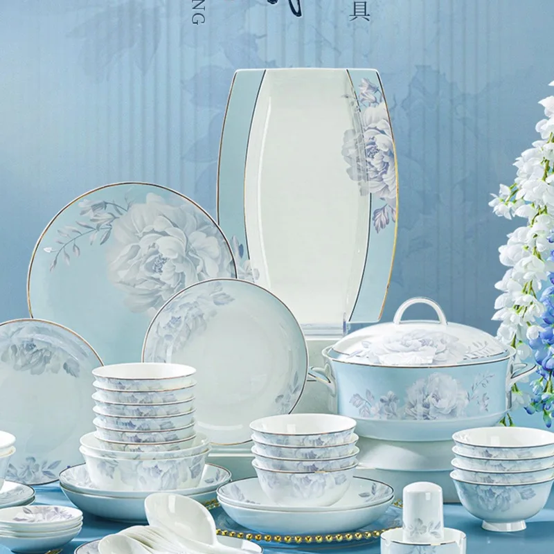 

Набор из чаши и тарелки, комбинированная посуда, новая роскошная миска и тарелка, подарок на новоселье Цзиндэчжэнь, набор фарфоровой посуды