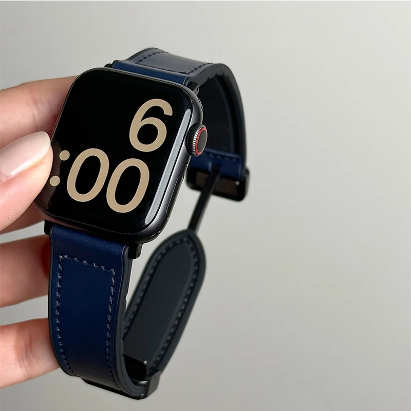 Leer + siliconen band voor Apple Watch Band Ultra 49 mm 44 mm 45 mm 41 mm 46 mm 40 mm 42 mm Magnetische armband iwatch Series 10 9 8 7 6