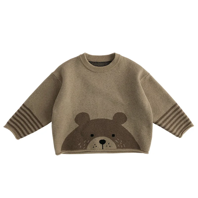 Boys Woolen Sweater Crochet Cotton Windbreak 2024 Bear Thicken Autumn Winter Christmas Gift Warm Children\'s Clothing