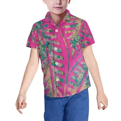 1MOQ Summer Clothing Polynesian Tribal Fabrics Short Sleeve Buttons Shirts Boys Kids Printing Shirts Clothing for Youth