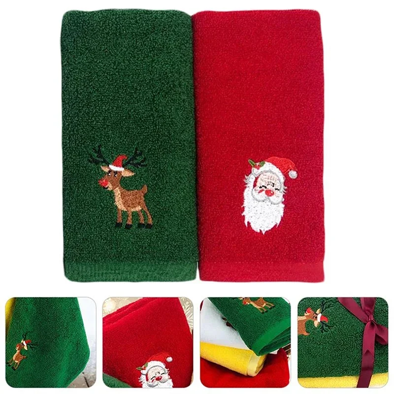 New Year Towel Classic Solid Xmas Tree/Snowman/Santa Claus Embroidery Bath Towel 45x32cm Christmas Hand Towels Set