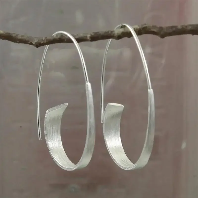 

2023 New Simple Silver Color Geometric Long Hook Earrings for Women Vintage Personality Antique Metal Spiral Earring Jewelry