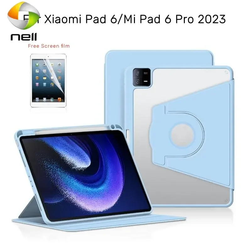 สําหรับXiaomi Mi Pad 6 กรณี 360 หมุนโปร่งใสแท็บเล็ตFundaสําหรับXiaomi Pad 6 Pro 2023 กรณีAuto Wake Up Sleep